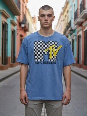 Mtv Adults Size Large Retro Music Channel Checkered Logo
